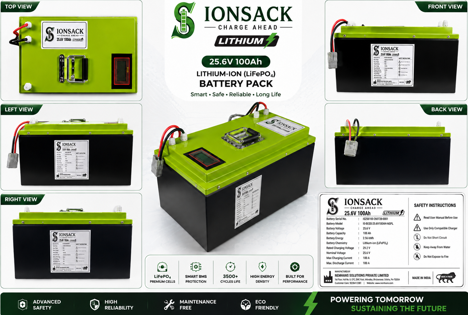 IONSACK 25.6V 100Ah LiFePO4 Battery Pack