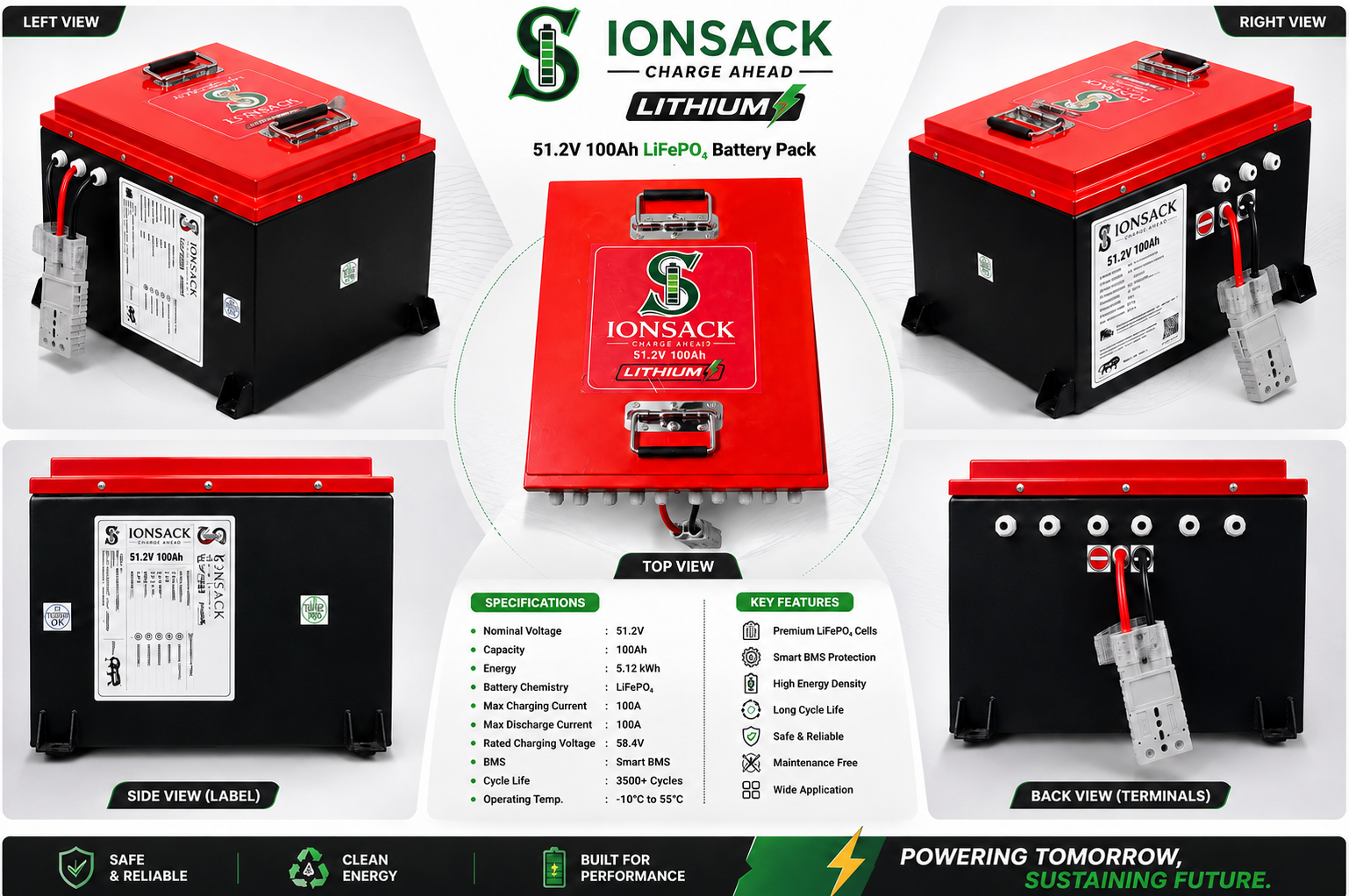 IONSACK 51.2V 100Ah LiFePO4 Battery Pack